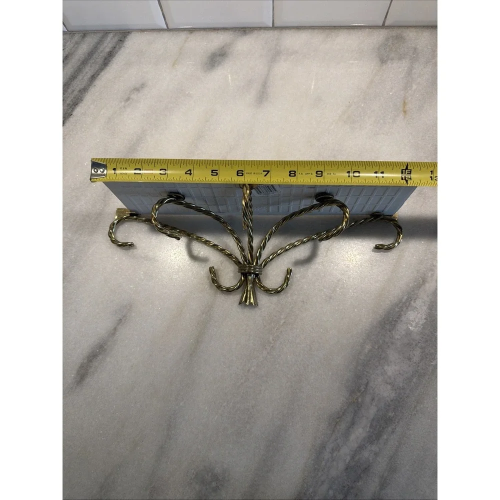 Vintage Metal Gold Brass Rope Shelf Rack with tile shelf